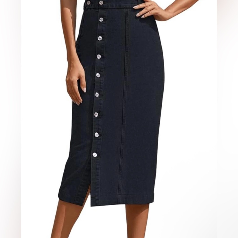 Jean Button Front Pencil Skirt, High Rise Black Denim, Sz. Med NWOT Retails $48